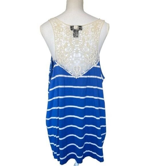 Lane Bryant Top Blouse Shirt Plus Size 22 24 Blue White Lace Clear Sequin - Picture 2 of 11